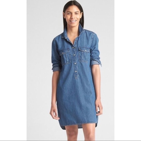 Gap Perfect Popover Denim Shirtdress 